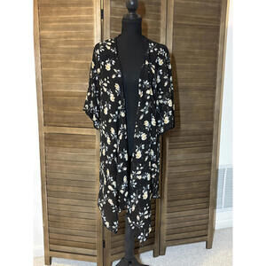 Black Floral Sheer Kimono Cardigan